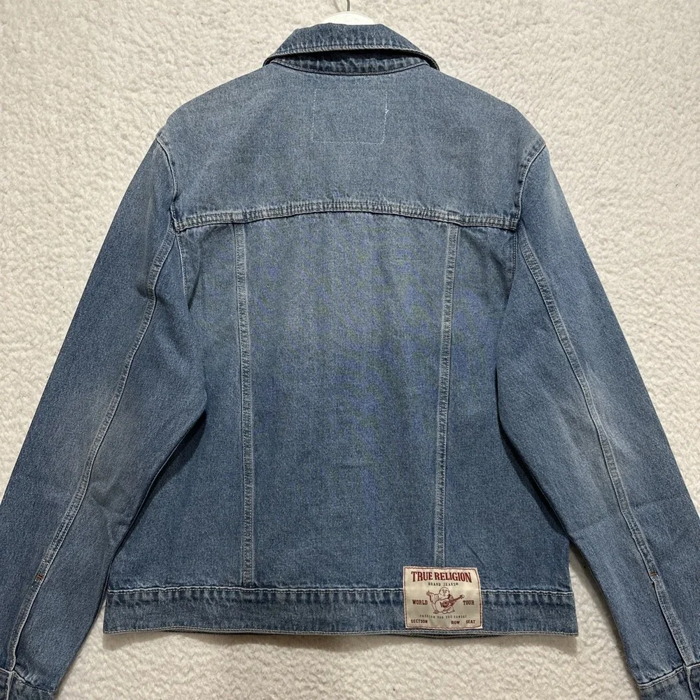 True Religion JESSE SN Trucker Jacket Men's M Medium Wash Denim Chest Pockets‎